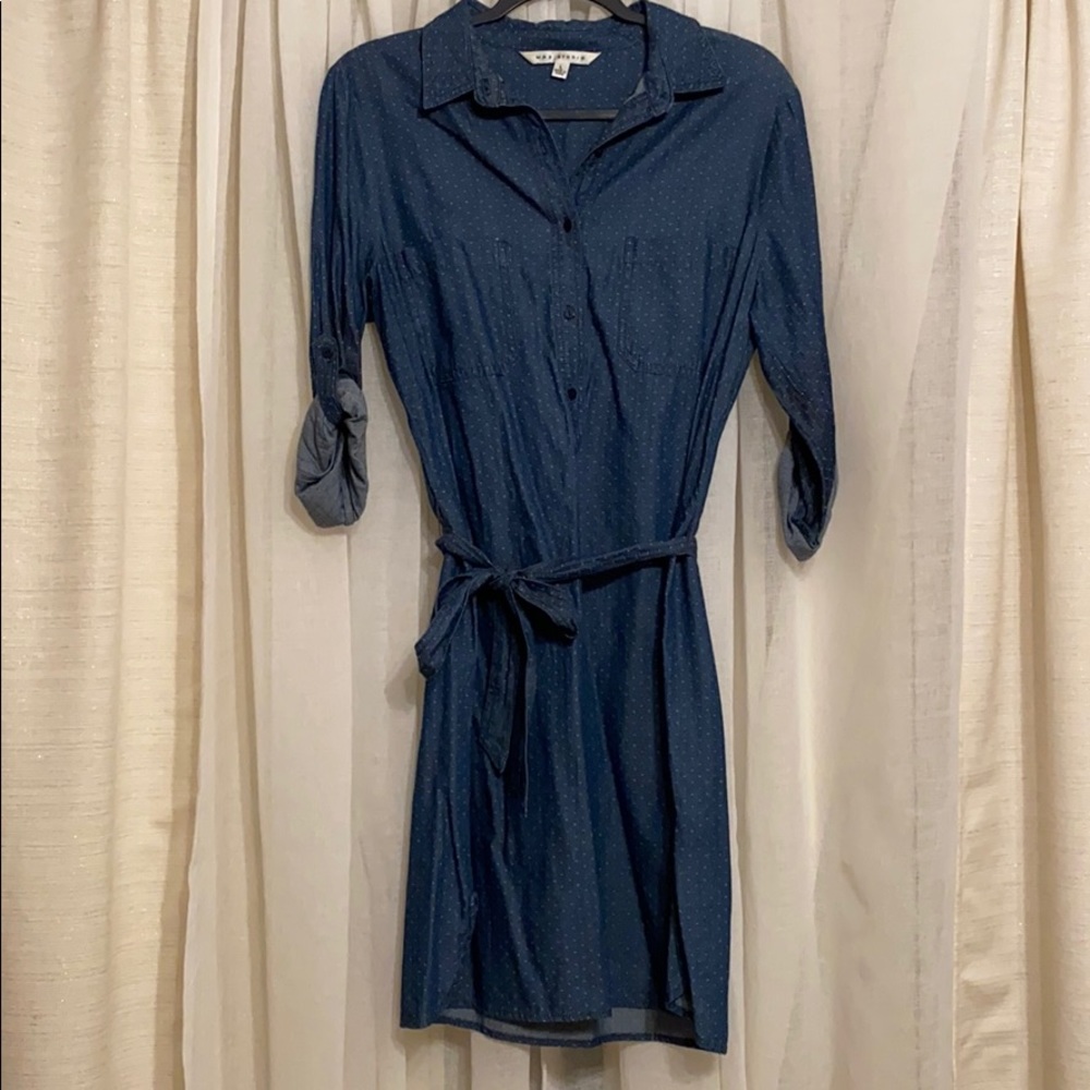 Belt shirt denim dress
